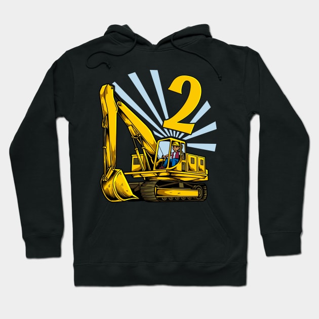 Excavator 2 year old birthday Hoodie by Modern Medieval Design